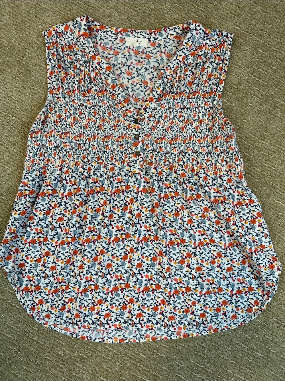 Ivy Floral Smocked Top Boho Babydoll Peasant Cottagecore Beach Vacation Summer